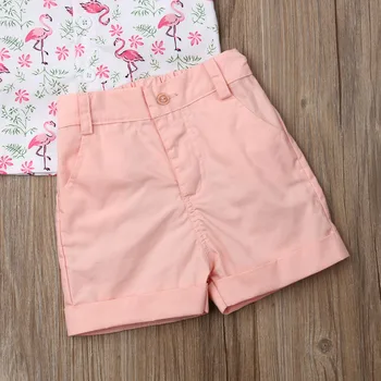Pudcoco Vasaras Toddler Puiku Drēbes Flamingo Drukāt Krekls Topi Īsās Bikses 2gab Tērpiem Džentlmenis Formālās Drēbes Vasarā