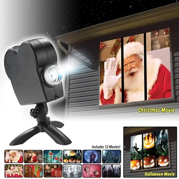 Putdoor Ziemassvētku Halloween Logu Projektoru gaismas 12 Filmas Par Halloween Puse Santa Claus Projekcijas gaismas Logu Filmu