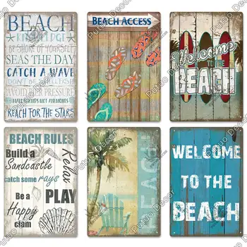 Putuo Dekoru Beach Saukli Vintage Skārda Zīme, Dekoratīvie Metāla Zīmju Plāksnes Sienu Dekors Pub Bar Beach House Surf Club Apdare