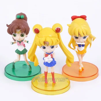 Q posket Sailor Moon Tsukino Usagi Jūrnieks Neptūna Kaiou Michiru Jūrnieks Urāns Tenoh Haruka PVC Skaitļi Rotaļlietas 3pcs/set 8cm