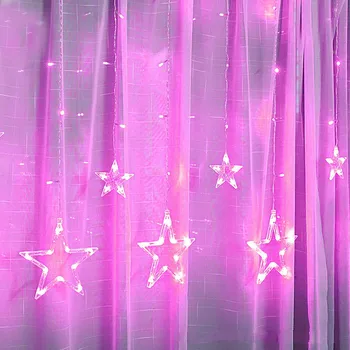 Ramadāna Eid dekoratīvie gaismas zvaigzni, gaismas, LED gaismas stīgu Pentagramma aizkaru gaismas Ziemassvētku dienas gaismas kāzu gaismas