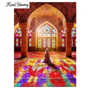REALSHINING Diy 5D Mozaīkas Dimanta Glezna Krustdūrienā Islāma Mošeja Lūgšanas Dimanta Izšuvumi pilnu kvadrātveida 3D uzlīmes FS2070