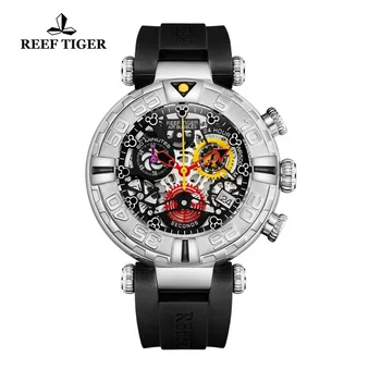 Reef Tiger/RT Jauns Dizains Top Zīmolu Vīriešu Pulksteņi Skelets Sporta Pulksteņi Gumijas Siksnas Luksusa Pārredzama Liela Skatīties RGA3059-S