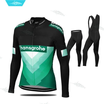 Riteņbraukšana Apģērbu Pro Komandas Long Sleeve Jersey Komplekts Hansgrohe 2019 Vīriešu Vienādu Pavasara Rudens Elpojošs Kostīms Ropa Ciclismo