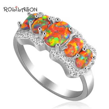 ROLILASON Super piegādātājs, Vairumtirdzniecības, mazumtirdzniecības vasaras vibe Oranža uguns Opāls sudraba colorRingsjewelry ASV SZ #6#7#8#8.5 OR623