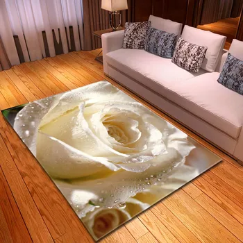 Romantiska Valentīna Roze Pledi, Paklāji Mīksta Flaneļa neslīdoša Istabu paklājos Gultas Mat 3D White Rose Dzīvojamās Istabas Paklāja