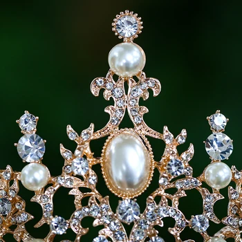 Rožu Zelta Pērles Kāzu Kronis Līgavas Headpiece Baroka Kristāla Rhinestones Tiaras Līgava Puse Vainagi, Kāzu Matu Aksesuāri
