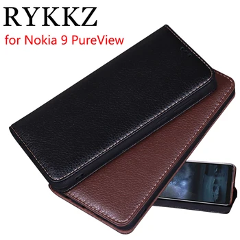 RYKKZ Luksusa Āda Flip Cover For Nokia 9PureView Mobilo Stand Case For Nokia 9 PureView Ādas Tālrunis Lietu Vāku