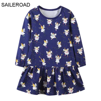 SAILEROAD Zilā Puse Girl Dress 2020 Rudens Modes Apģērbu Bērniem Meitene Kleita ar garām Piedurknēm, 2-7Years Bērnu Kostīms