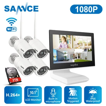 SANNCE 2MP 1080P VIDEONOVĒROŠANAS Sistēma 4CH HD Bezvadu VRR Komplekts ar 10.1