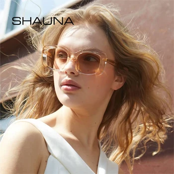 SHAUNA Retro Taisnstūra Saulesbrilles Sieviešu Modes Šampanieša Toņos Vīriešiem UV400
