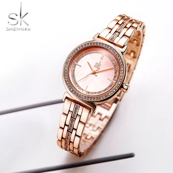 Shengke Skatīties Sieviešu Pulksteņi Top Zīmola Luksusa Sieviešu Rokas pulksteni SK Modes Rožu Zelta Rokassprādzi Dāmas Skatīties Pulksteni Reloj Mujer