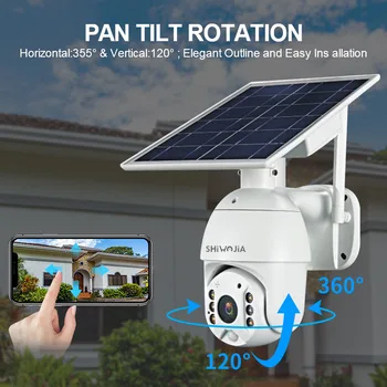SHIWOJIA Saules Paneļu Kameras Wifi Versija PTZ 4X 1080P Āra Drošības Bezvadu Monitors Ūdensizturīgs CCTV Smart Mājas Apsardze,