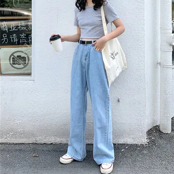 Sieviete Džinsi Ar Augstu Jostas Drēbes Plaša Kāju Džinsa Apģērbu Streetwear Vintage Kvalitātes 2021. Gada Vasaras Modes Harajuku Vaļīgas Bikses