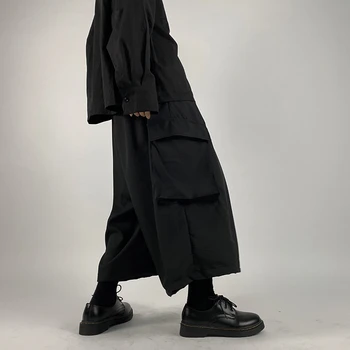 Sievietes Japāna Zaudēt Gadījuma Plaša Kāju Kravas Bikses Street wear Hip Hop, Punk Gothic Harēma Jostas Bikses Kimono Taisni Svārki Bikses