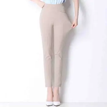 Sieviešu bikses 2019 Pavasara vasaras Plus lieluma elastīgs Slim Augsta vidukļa Zīmuli bikses dāma Candy krāsas Biroja Ikdienas Deviņiem punktiem bikses