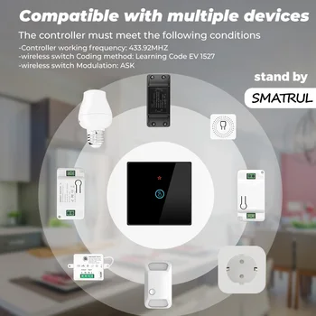 SMATRUL 1/2/3Gang Smart Home Wireless Touch Pārslēgtu Gaismas Iekārtu RF 433Mhz Tālvadības Stikla Ekrāna Sienas Panelis LED