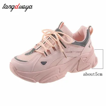 Sporta apavi sieviete čības elpojošs platformas apavi sievietēm rozā skriešana pastaigas gaismas apavi ērti apavi