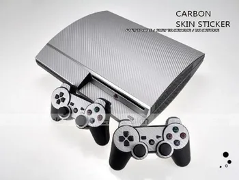 Sudraba Oglekļa Šķiedru, Ādas, Vinila Uzlīmes Aizsargs Sony PS3 Oriģinālā tauku PlayStation 3 ādas Uzlīmes