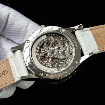 Sugess skelets sievietēm skatīties kaija ST16 automātiskā kustības mehāniskās dimanta skatīties modes dāmas rokas pulkstenis ādas Luksusa