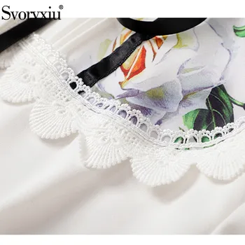 Svoryxiu Jaunā Pavasara Vasaras Modes Skrejceļa Svārki Uzvalks Sieviešu Elegants ar garām Piedurknēm Balta Blūze + Ziedu Dot Drukas Svārki Komplekts