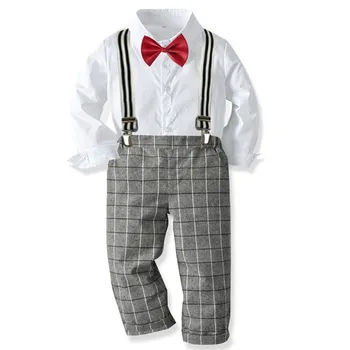 Toddler Bērnu Drēbes, Uzvalki Džentlmenis Stila Zēnu Apģērbu Komplekti, Krekls, Bikses, Kombinezoni Ar Krūšdaļu Bērniem Kostīmu Kāzu Skolas Skolēnu Kleita