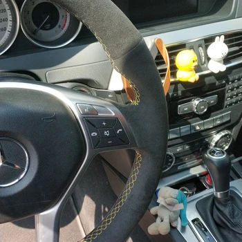 Top Visas Melnās Zamšādas Ādas Stūre Dzeltena Valdziņu uz Wrap Cover piemērots Mercedes-Benz AMG GLA45