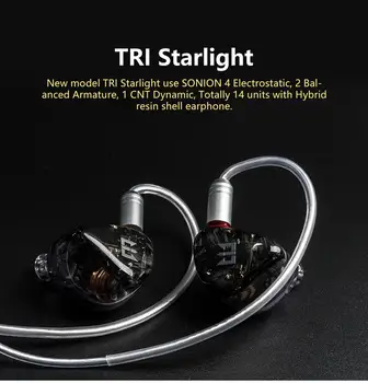 TRI Starlight Hibrīda 14 Vienības HIFI Austiņas 4 Elektrostatisko Diska Vienībām+2BA+1DD Hifi Mūzika Earbuds 3,5 mm Kabelis TRI I3 I4 KB06