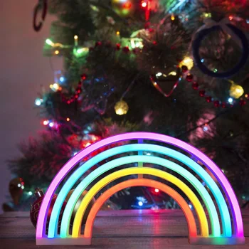 USB/Akumulatora Barošanu Rainbow Neona LED Nakts Gaisma Guļ Gaismas Guļamistabas Gultas Galda Lampa Mājās Guļamistaba Dekoratīvās Lampas