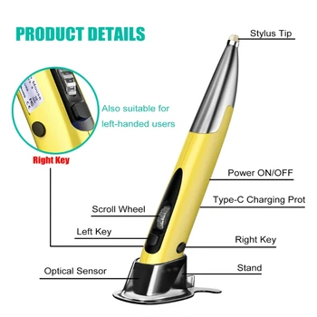 Uzlādējams Labo Roku un Kreiso Roku 1200 DPI 2.4 G USB Bezvadu Pele Touch Pen