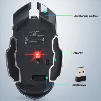 Uzlādējams LED Backlit Izslēgt Ergonomisks Dizains, Spēļu Bezvadu Pele Ar USB Uztvērēju Modes Datoru Piederumi