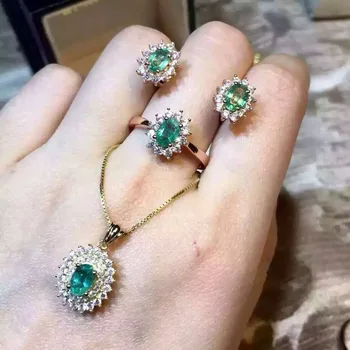 Uzticības Dabas emerald s925 sudraba classic fine rotaslietas komplekti womem dabas zaļš dārgakmens auskarus, gredzenu, kulonu