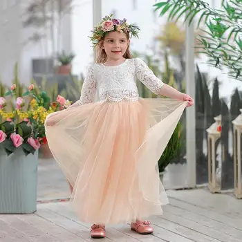 Vairumtirdzniecības 2019 Pavasara Vasaras Apģērbu Komplekts Meitenēm Pusi Mežģīņu Piedurknēm Top+Šampanietis Rozā Ilgi Svārki Bērniem Drēbes 2-11T E17121