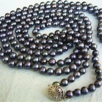 Vairumtirdzniecības cena 7-8mm dabīgām melnajām saldūdens kultivētās pērles kaklarota modes apaļas pērles rotaslietas puse dāvanas 55inch YE2070