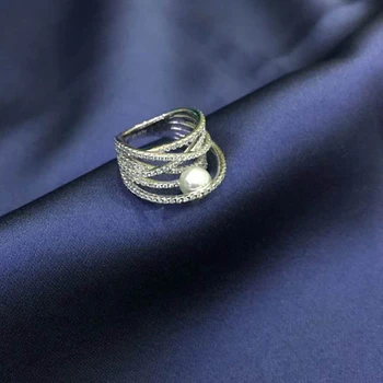 Vairāku Slāņu Apli Pērle Pirksta Gredzenu Saldūdens Pērļu Bruģēts AAA Zircon Akmens Sievietes CZ Modes Pusei Kāzu Rotaslietas