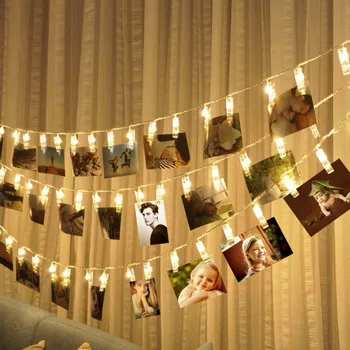 Valentīna Diena Vainags Deco Kartes Foto Turētājs Klipu LED Pasaku Stīgu gaismas 1M 2M Virves lampa, Dekori Logu Rezervēt Istabu Ziemassvētku