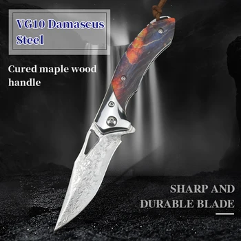 VG10 Damaskas tērauda nazis taktiskās EDC saliekamais nazis āra nazis kempings medību kabatas nazis kaujas izdzīvošanas instruments