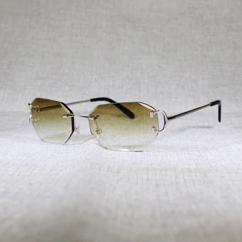 Vintage Dimanta Griešanas bez apmales Saulesbrilles Vīriešiem Laukumā Mazajiem Lēcu Brilles Sievietēm, Skaidrs, Brilles, Metāla Rāmis Oculos Toņos