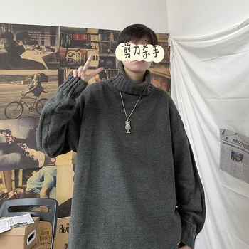 Vīrieši augstu uzrullētu apkakli Džemperis Džemperis Zaudēt Vienkāršu, Cietiem korejas Modes Moderns Studenti Liels Izmērs 3XL Atpūtas Gadījuma Pāri Trikotāžas