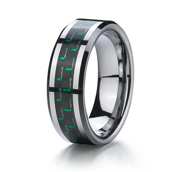 Vīriešu volframa karbīda gredzens ar zaļu un melna oglekļa šķiedras 8mm platums modes gredzeni 2019