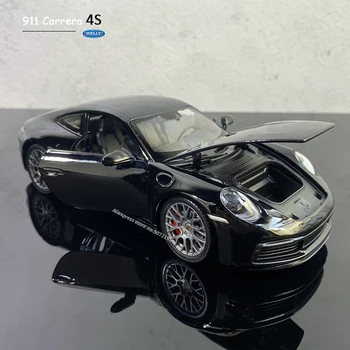 Welly 1:24 Porsche 911 Carrera 4s Sporta Black sakausējuma Auto Modelis Diecasts Rotaļu automobiļi Savākt dāvanas veidu transporta rotaļlietas