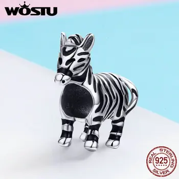 WOSTU Dizaina Nekustamā 925 Sterling Sudraba Zebra Zirgu Dzīvnieku Krelles fit Sākotnējo Šarmu Rokassprādzi Sieviešu Modes Rotaslietas Dāvanu DXC550
