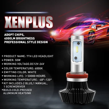 Xenplus Fanless LED Auto Lukturu Spuldzes H4, H3, H11 H7, H8 880 9004 9005/HB3 9006/HB4 8000lm ZES Mikroshēmas G7 Lukturis par Auto