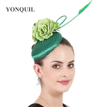 Zaļu Ziedu Kāzu Cepures Līgava Elegants Modes Headpiece Ar Iedomātā Acs Fascinators Līgavas Cepure Ar Matiem Klipu Sieviešu