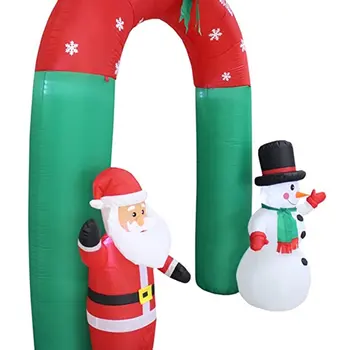Ziemassvētku piepūšamās Santa Claus un sniegavīrs arkā ar loku augstu gaismas mākslas apdare dārza pagalmā Skatuves dekorācijas