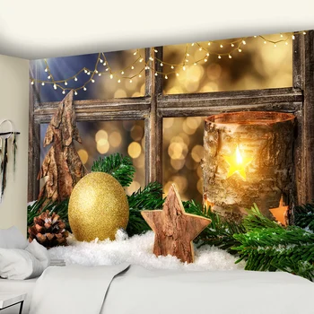 Ziemassvētku Populārs Karājas Auduma Nepatiesu Logu Ainavu Aiz Loga Gobelēns Mājas Dekorēšanai Ziemassvētku Dāvanu