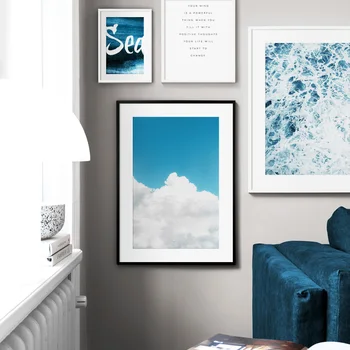 Zilā Jūrā Viļņa Sky Cloud Mountain Citē Wall Art Audekls Gleznošanai Ziemeļvalstu Plakāti Un Izdrukas Sienas, Attēlus Dzīvojamā Istaba Dekori
