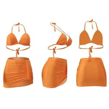 ZKYZWX Sexy 3 Gabals Komplekts Sievietēm Vasaras Apģērbu Krūšturis Crop Topi un Bikini Biksītes+Mini Svārki Matching Pludmales Tērpiem Sporta Komplekti