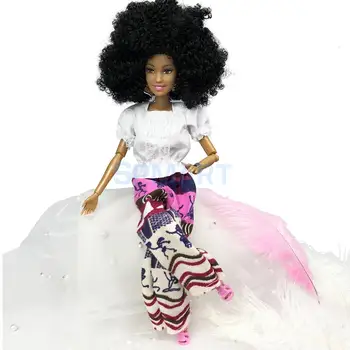 Āfrikas Amerikāņu Lelles Meitene Modelis Poliartikulāru Turnable BJD Lelles Valkā Modes Tērpiem 12 Collas