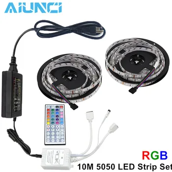 Ūdensdrošs LED lentes RGB gaismas Set 5m/10m SMD 5050 Gaismas Lente + 44key tālvadības pults + Strāvas Adapteris